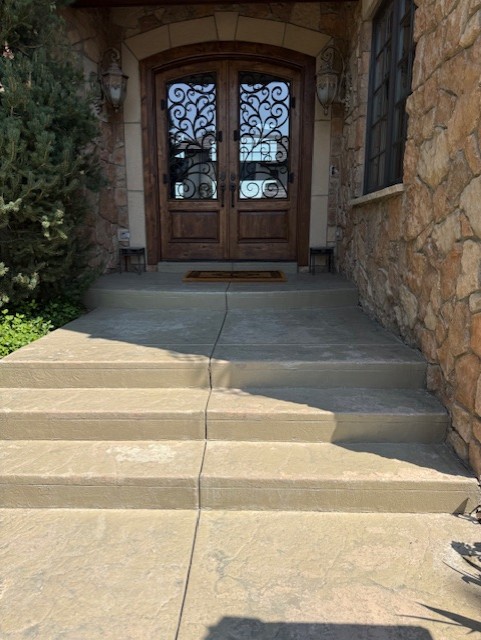 Faded and worn stamped concrete